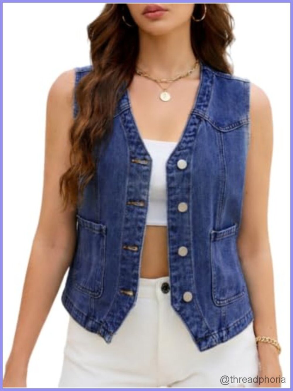 Women Sleeveless Denim Vest V Neck Button Down Jean Waistcoat Casual